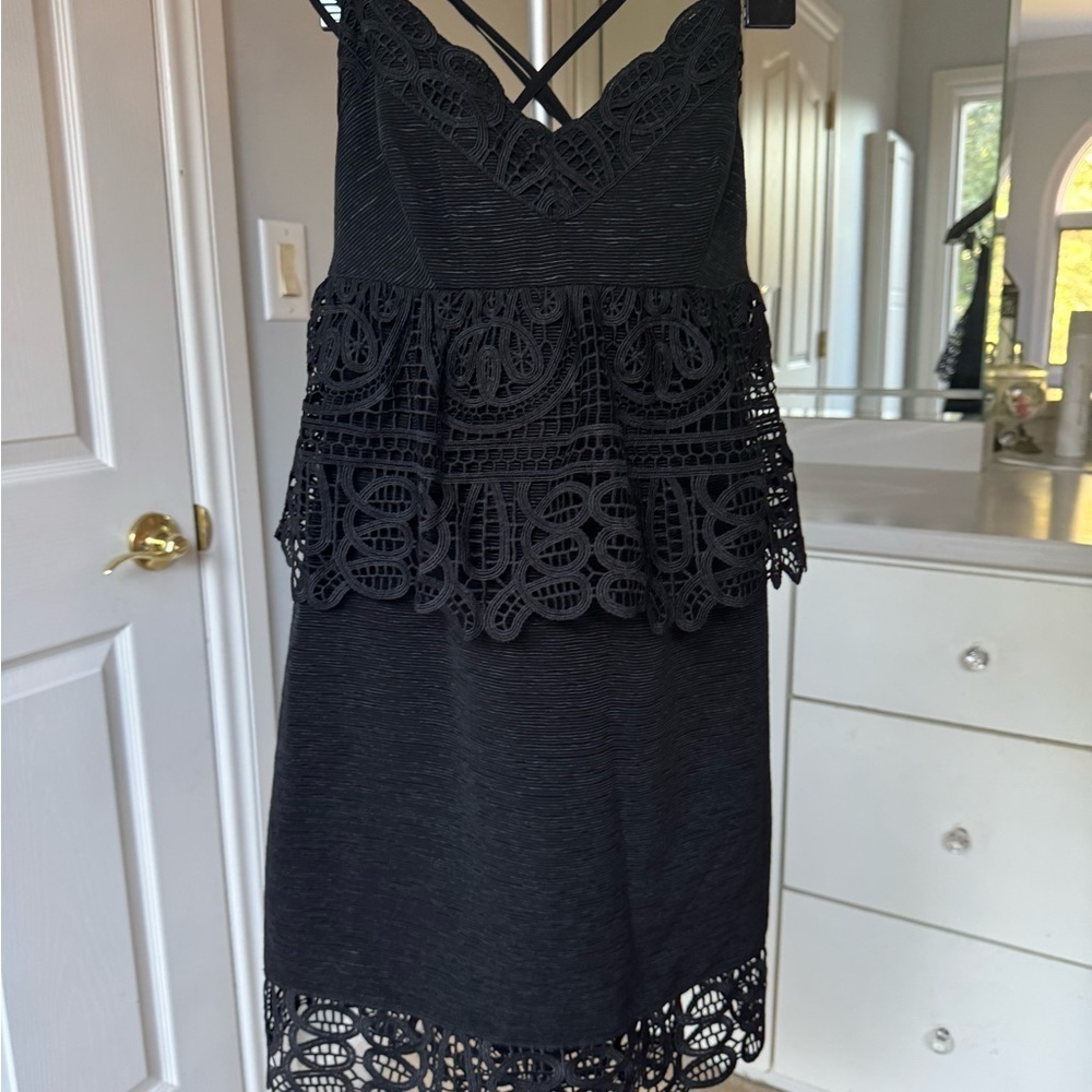 Gianni Bini Elegant Black Lace Peplum Dress US 4